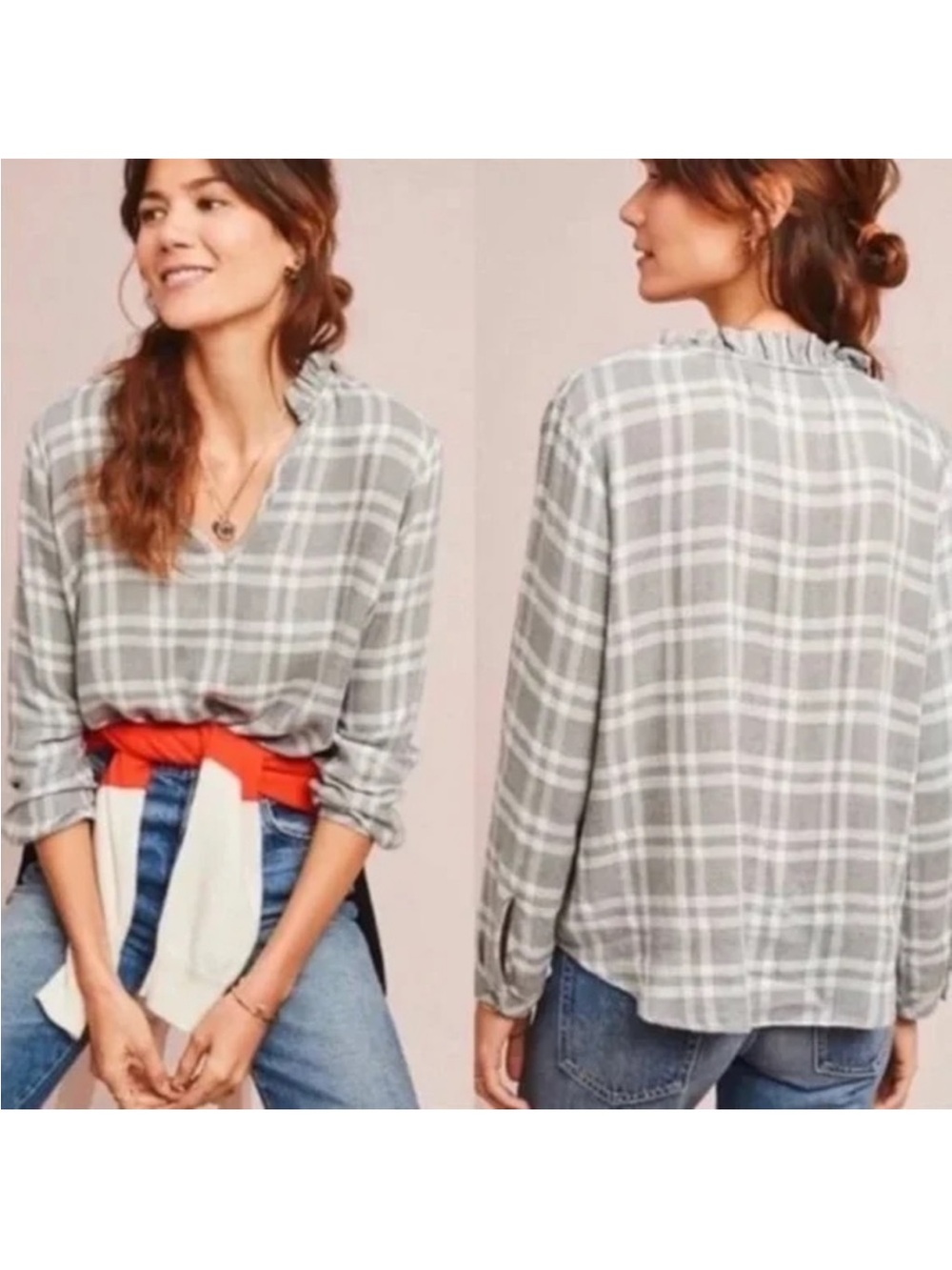 Anthropologie Cloth & Stone Plaid Top